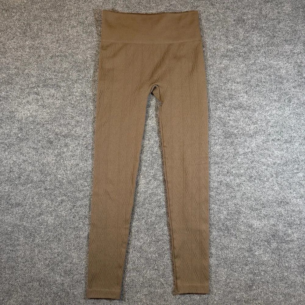 French Laundry‎ Womens S/M Brown Diamond Pattern Knit Fleece Lined Leggings